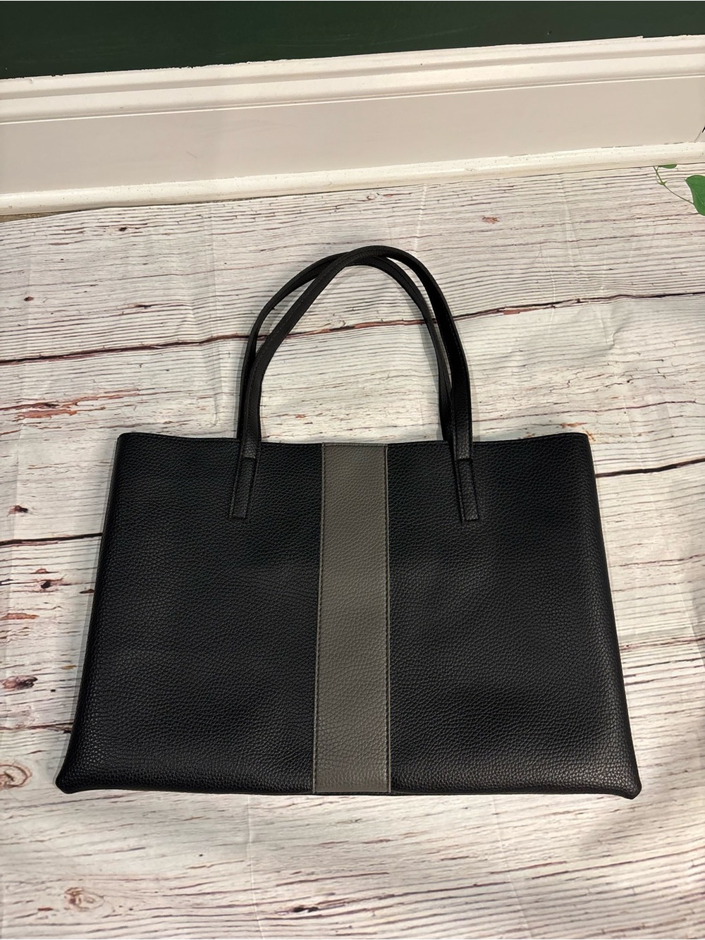 Vince Camuto Black Tote with Gray Center Stripe